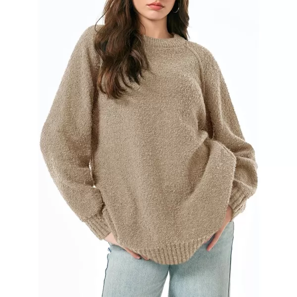 Saodimallsu Womens Oversized Sweater 2024 Fall Trendy Fuzzy Crew Neck Long Sleeve Casual Tunic SweatersKhaki