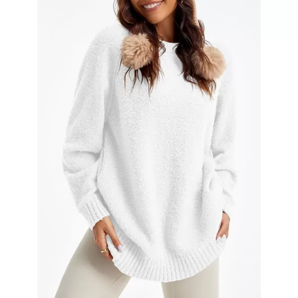 Saodimallsu Womens Oversized Sweater 2024 Fall Trendy Fuzzy Crew Neck Long Sleeve Casual Tunic SweatersWhite