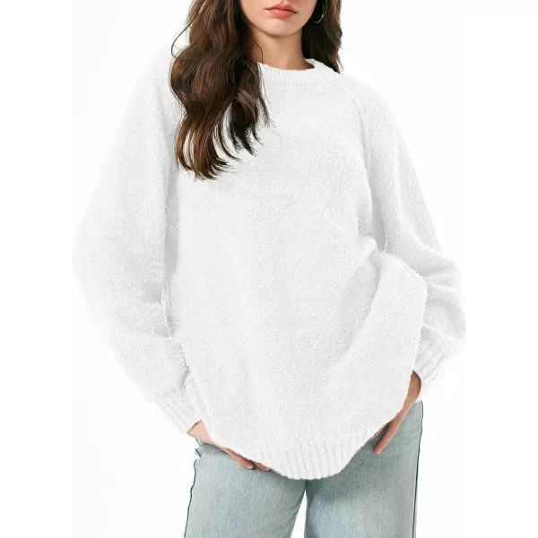 Saodimallsu Womens Oversized Sweater 2024 Fall Trendy Fuzzy Crew Neck Long Sleeve Casual Tunic SweatersWhite