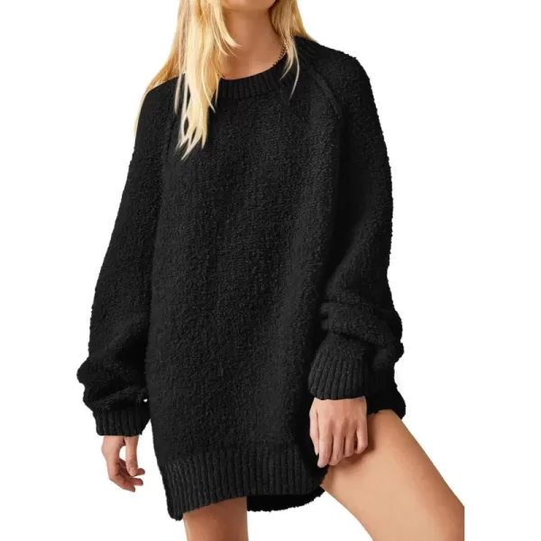 Saodimallsu Womens Oversized Sweater 2024 Fall Trendy Fuzzy Crew Neck Long Sleeve Casual Tunic SweatersBlack