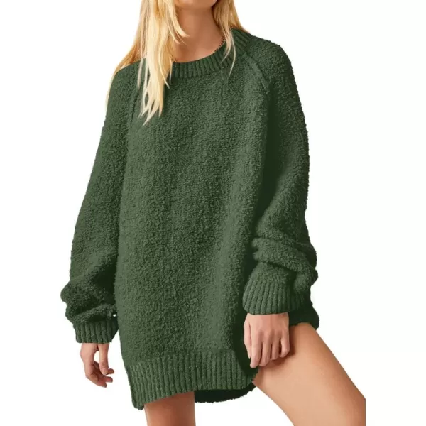 Saodimallsu Womens Oversized Sweater 2024 Fall Trendy Fuzzy Crew Neck Long Sleeve Casual Tunic SweatersGreen