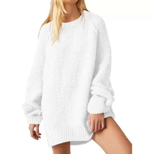 Saodimallsu Womens Oversized Sweater 2024 Fall Trendy Fuzzy Crew Neck Long Sleeve Casual Tunic SweatersWhite