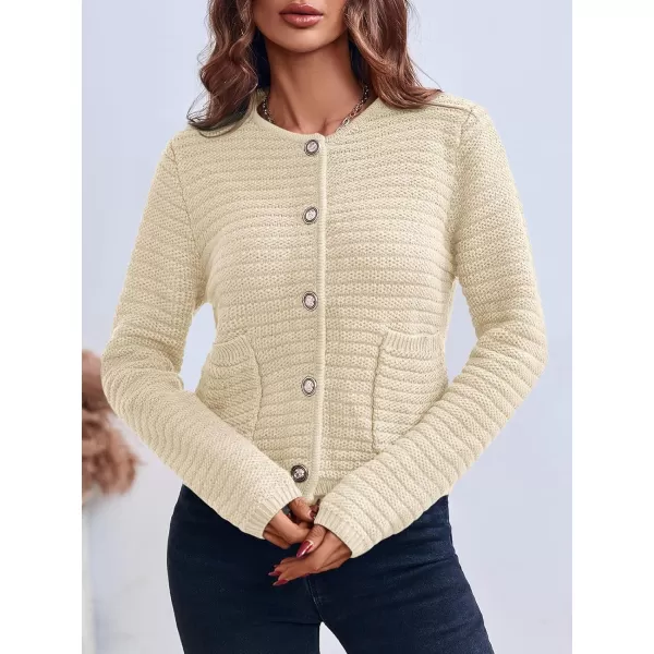 Saodimallsu Womens Cropped Cardigan Sweaters 2024 Fall Chunky Knit Open Front Button Down Long Sleeve Knitted JacketApricot