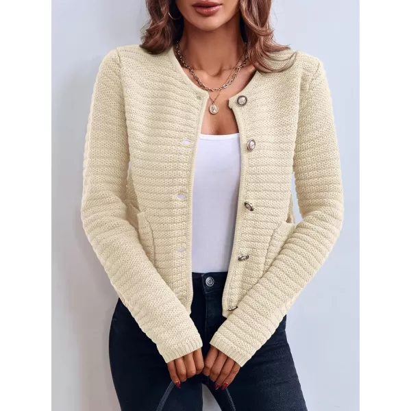 Saodimallsu Womens Cropped Cardigan Sweaters 2024 Fall Chunky Knit Open Front Button Down Long Sleeve Knitted JacketApricot