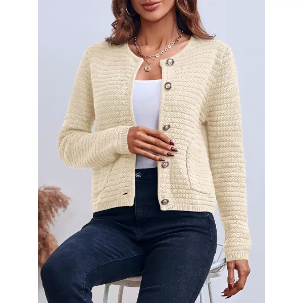 Saodimallsu Womens Cropped Cardigan Sweaters 2024 Fall Chunky Knit Open Front Button Down Long Sleeve Knitted JacketApricot