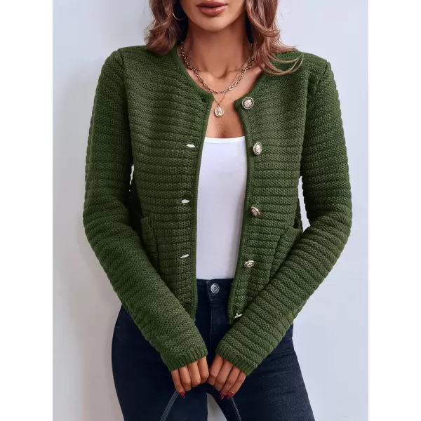 Saodimallsu Womens Cropped Cardigan Sweaters 2024 Fall Chunky Knit Open Front Button Down Long Sleeve Knitted JacketArmy Green