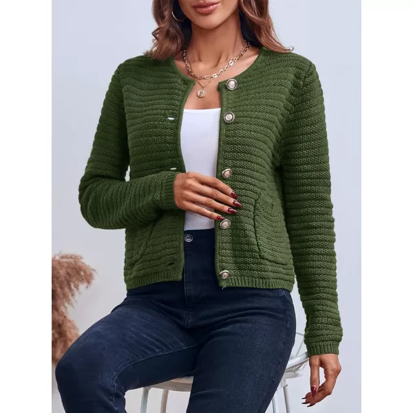 Saodimallsu Womens Cropped Cardigan Sweaters 2024 Fall Chunky Knit Open Front Button Down Long Sleeve Knitted JacketArmy Green