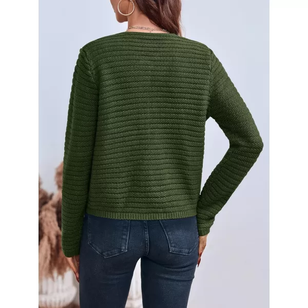 Saodimallsu Womens Cropped Cardigan Sweaters 2024 Fall Chunky Knit Open Front Button Down Long Sleeve Knitted JacketArmy Green