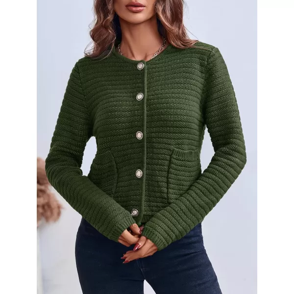 Saodimallsu Womens Cropped Cardigan Sweaters 2024 Fall Chunky Knit Open Front Button Down Long Sleeve Knitted JacketArmy Green