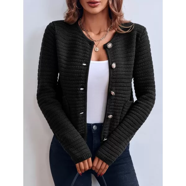 Saodimallsu Womens Cropped Cardigan Sweaters 2024 Fall Chunky Knit Open Front Button Down Long Sleeve Knitted JacketBlack