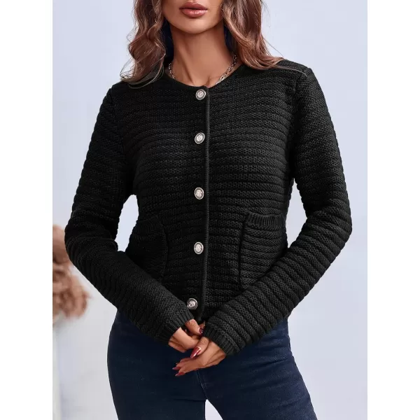 Saodimallsu Womens Cropped Cardigan Sweaters 2024 Fall Chunky Knit Open Front Button Down Long Sleeve Knitted JacketBlack