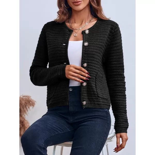 Saodimallsu Womens Cropped Cardigan Sweaters 2024 Fall Chunky Knit Open Front Button Down Long Sleeve Knitted JacketBlack