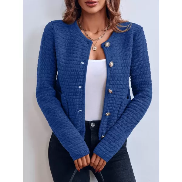 Saodimallsu Womens Cropped Cardigan Sweaters 2024 Fall Chunky Knit Open Front Button Down Long Sleeve Knitted JacketNavy Blue