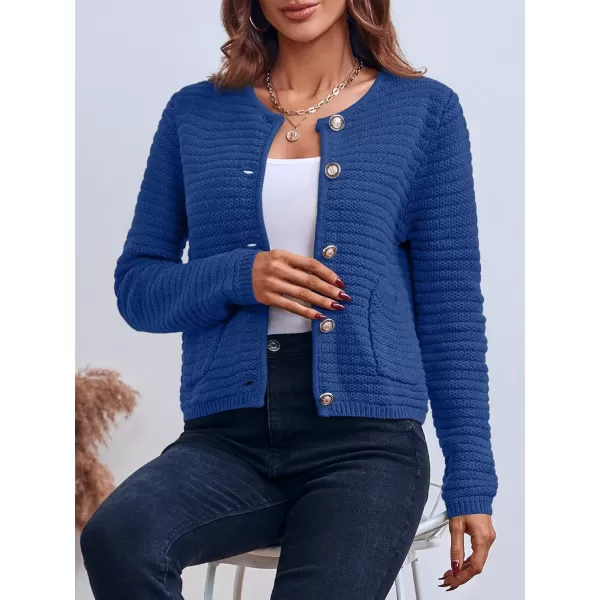 Saodimallsu Womens Cropped Cardigan Sweaters 2024 Fall Chunky Knit Open Front Button Down Long Sleeve Knitted JacketNavy Blue