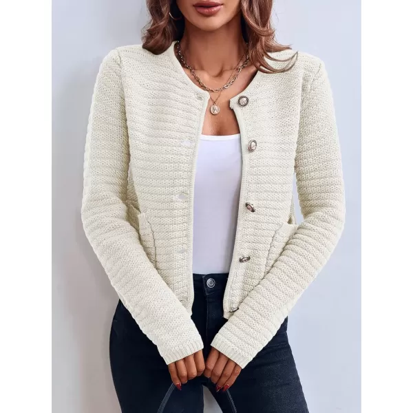 Saodimallsu Womens Cropped Cardigan Sweaters 2024 Fall Chunky Knit Open Front Button Down Long Sleeve Knitted JacketWhite