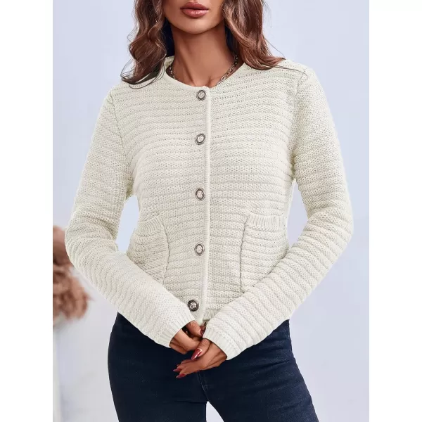 Saodimallsu Womens Cropped Cardigan Sweaters 2024 Fall Chunky Knit Open Front Button Down Long Sleeve Knitted JacketWhite