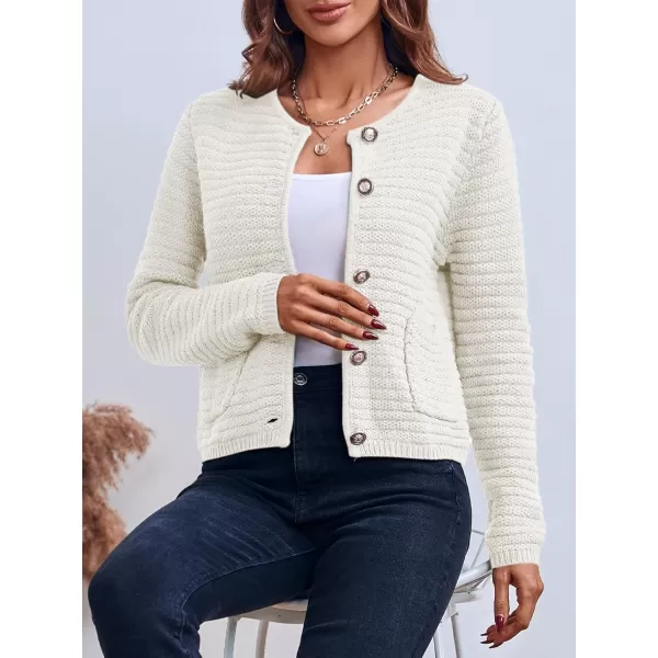 Saodimallsu Womens Cropped Cardigan Sweaters 2024 Fall Chunky Knit Open Front Button Down Long Sleeve Knitted JacketWhite