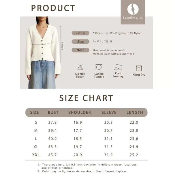 Saodimallsu Womens Deep V Neck Cardigan Sweaters Open Front Button Down Long Sleeve Cropped Knit Coats with PocketsApricot