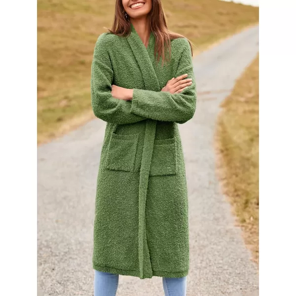 Saodimallsu Womens Open Front Long Cardigan Sweaters Oversized Chunky Fuzzy Lapel Fall 2024 Trendy Duster Sweater CoatsArmy Green