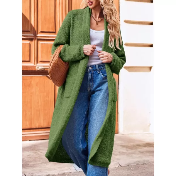 Saodimallsu Womens Open Front Long Cardigan Sweaters Oversized Chunky Fuzzy Lapel Fall 2024 Trendy Duster Sweater CoatsArmy Green