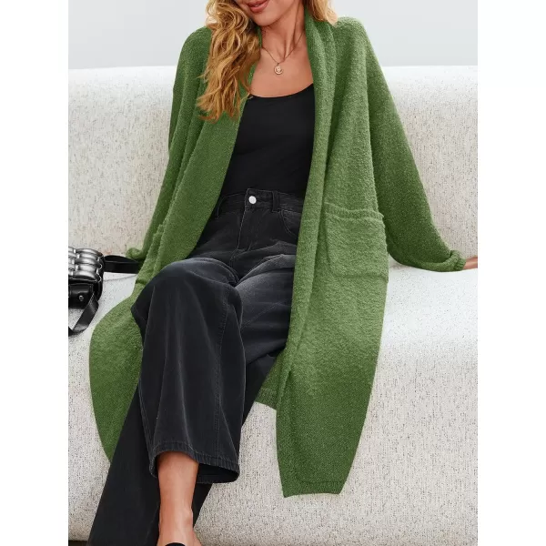 Saodimallsu Womens Open Front Long Cardigan Sweaters Oversized Chunky Fuzzy Lapel Fall 2024 Trendy Duster Sweater CoatsArmy Green