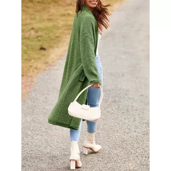 Saodimallsu Womens Open Front Long Cardigan Sweaters Oversized Chunky Fuzzy Lapel Fall 2024 Trendy Duster Sweater CoatsArmy Green