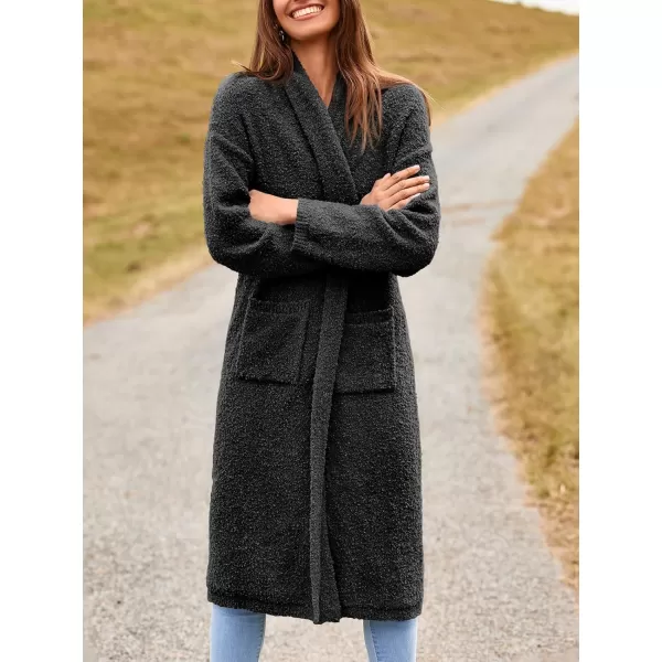 Saodimallsu Womens Open Front Long Cardigan Sweaters Oversized Chunky Fuzzy Lapel Fall 2024 Trendy Duster Sweater CoatsBlack