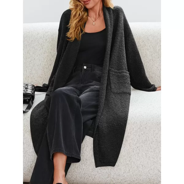 Saodimallsu Womens Open Front Long Cardigan Sweaters Oversized Chunky Fuzzy Lapel Fall 2024 Trendy Duster Sweater CoatsBlack