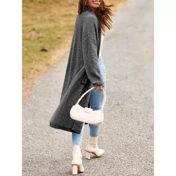 Saodimallsu Womens Open Front Long Cardigan Sweaters Oversized Chunky Fuzzy Lapel Fall 2024 Trendy Duster Sweater CoatsDark Grey