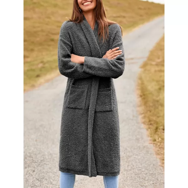 Saodimallsu Womens Open Front Long Cardigan Sweaters Oversized Chunky Fuzzy Lapel Fall 2024 Trendy Duster Sweater CoatsDark Grey