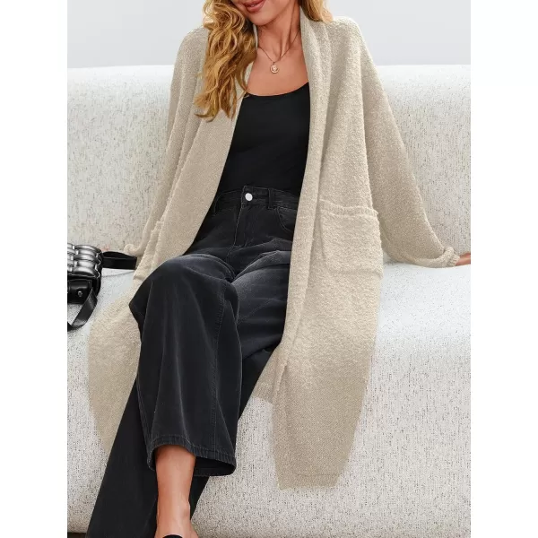 Saodimallsu Womens Open Front Long Cardigan Sweaters Oversized Chunky Fuzzy Lapel Fall 2024 Trendy Duster Sweater CoatsKhaki