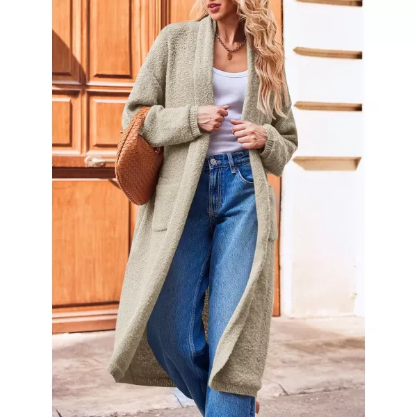 Saodimallsu Womens Open Front Long Cardigan Sweaters Oversized Chunky Fuzzy Lapel Fall 2024 Trendy Duster Sweater CoatsKhaki