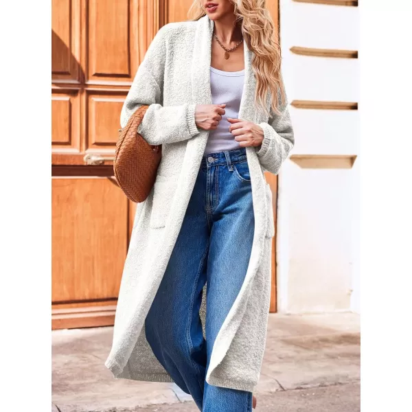 Saodimallsu Womens Open Front Long Cardigan Sweaters Oversized Chunky Fuzzy Lapel Fall 2024 Trendy Duster Sweater CoatsWhite