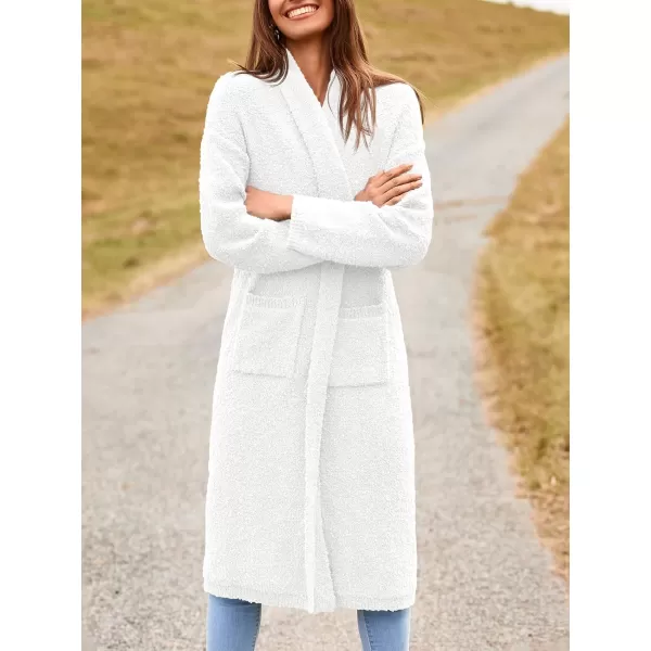 Saodimallsu Womens Open Front Long Cardigan Sweaters Oversized Chunky Fuzzy Lapel Fall 2024 Trendy Duster Sweater CoatsWhite