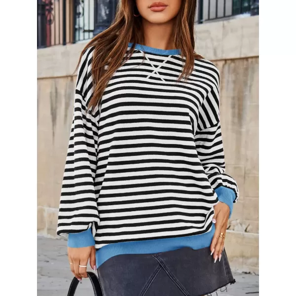 Saodimallsu Womens Striped Oversized Sweater Crewneck Long Sleeve Color Block Fall Sweaters Casual Soft Pullover SweatshirtBlack