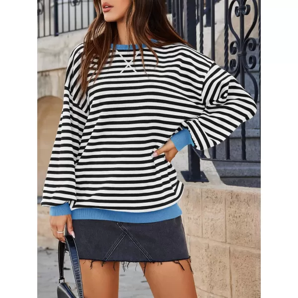 Saodimallsu Womens Striped Oversized Sweater Crewneck Long Sleeve Color Block Fall Sweaters Casual Soft Pullover SweatshirtBlack