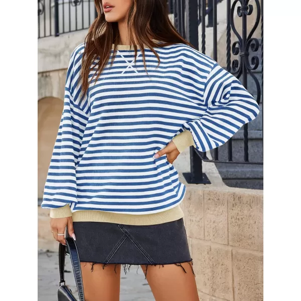 Saodimallsu Womens Striped Oversized Sweater Crewneck Long Sleeve Color Block Fall Sweaters Casual Soft Pullover SweatshirtBlue