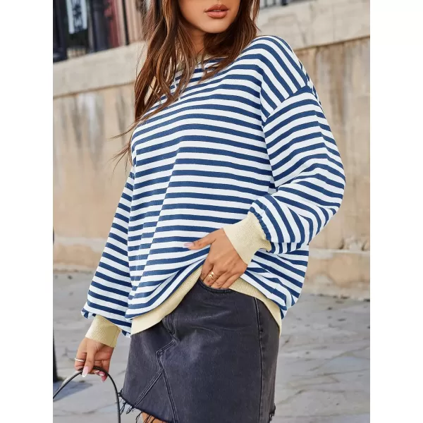 Saodimallsu Womens Striped Oversized Sweater Crewneck Long Sleeve Color Block Fall Sweaters Casual Soft Pullover SweatshirtBlue