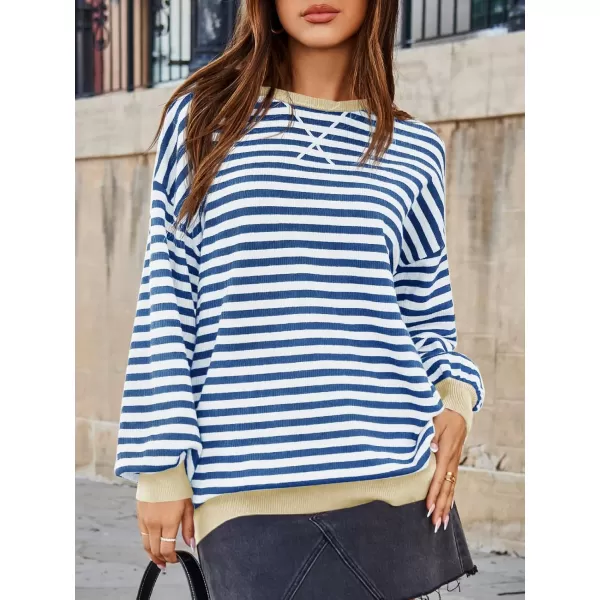 Saodimallsu Womens Striped Oversized Sweater Crewneck Long Sleeve Color Block Fall Sweaters Casual Soft Pullover SweatshirtBlue