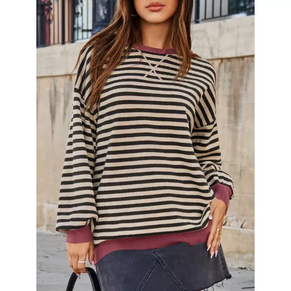 Saodimallsu Womens Striped Oversized Sweater Crewneck Long Sleeve Color Block Fall Sweaters Casual Soft Pullover SweatshirtKhaki