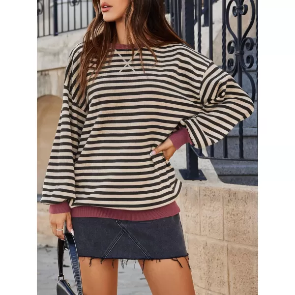 Saodimallsu Womens Striped Oversized Sweater Crewneck Long Sleeve Color Block Fall Sweaters Casual Soft Pullover SweatshirtKhaki