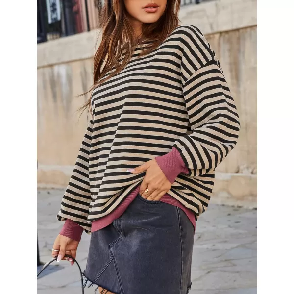 Saodimallsu Womens Striped Oversized Sweater Crewneck Long Sleeve Color Block Fall Sweaters Casual Soft Pullover SweatshirtKhaki