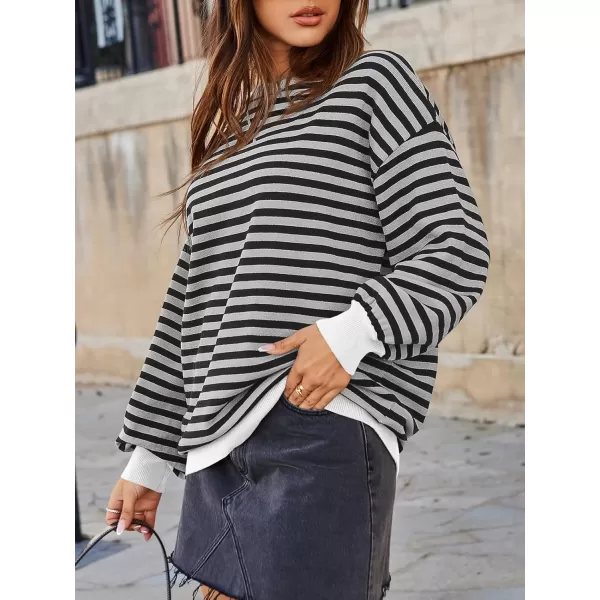 Saodimallsu Womens Striped Oversized Sweater Crewneck Long Sleeve Color Block Fall Sweaters Casual Soft Pullover SweatshirtLight Grey