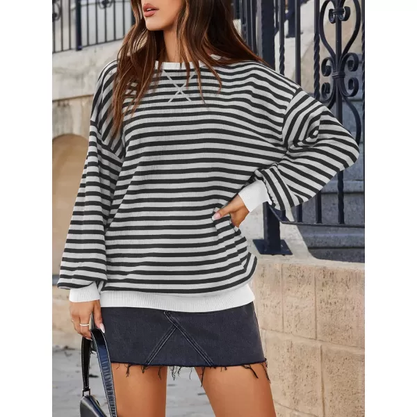 Saodimallsu Womens Striped Oversized Sweater Crewneck Long Sleeve Color Block Fall Sweaters Casual Soft Pullover SweatshirtLight Grey