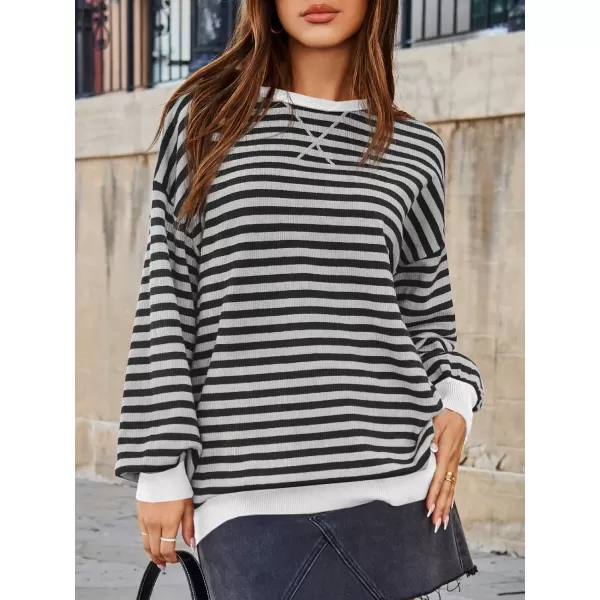 Saodimallsu Womens Striped Oversized Sweater Crewneck Long Sleeve Color Block Fall Sweaters Casual Soft Pullover SweatshirtLight Grey