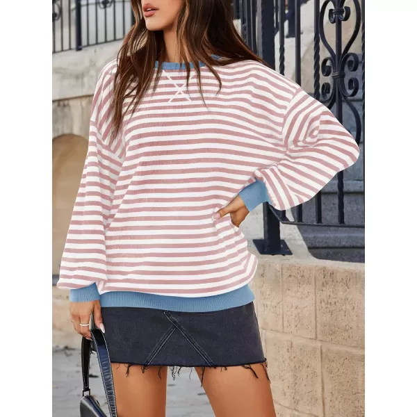 Saodimallsu Womens Striped Oversized Sweater Crewneck Long Sleeve Color Block Fall Sweaters Casual Soft Pullover SweatshirtLight Pink