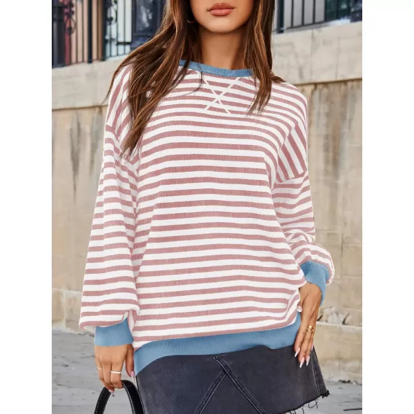 Saodimallsu Womens Striped Oversized Sweater Crewneck Long Sleeve Color Block Fall Sweaters Casual Soft Pullover SweatshirtLight Pink