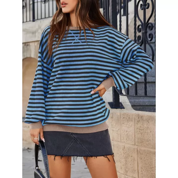 Saodimallsu Womens Striped Oversized Sweater Crewneck Long Sleeve Color Block Fall Sweaters Casual Soft Pullover SweatshirtNavy