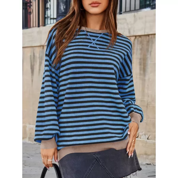 Saodimallsu Womens Striped Oversized Sweater Crewneck Long Sleeve Color Block Fall Sweaters Casual Soft Pullover SweatshirtNavy