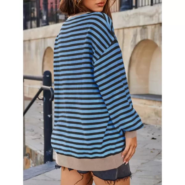 Saodimallsu Womens Striped Oversized Sweater Crewneck Long Sleeve Color Block Fall Sweaters Casual Soft Pullover SweatshirtNavy